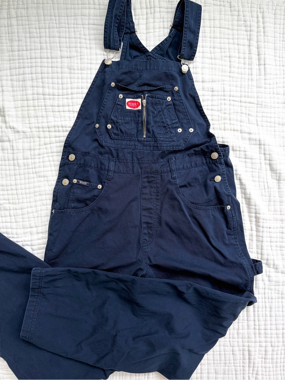 Vintage Revolt Overalls Women’s Large Navy Cotton Utility Straight Leg 90s
